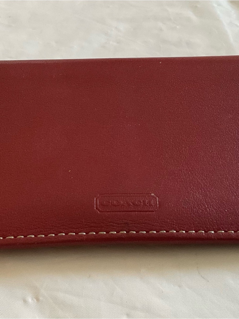 Coach Deep Red Leather Bi-fold Thin Wallet/Check Book Holder